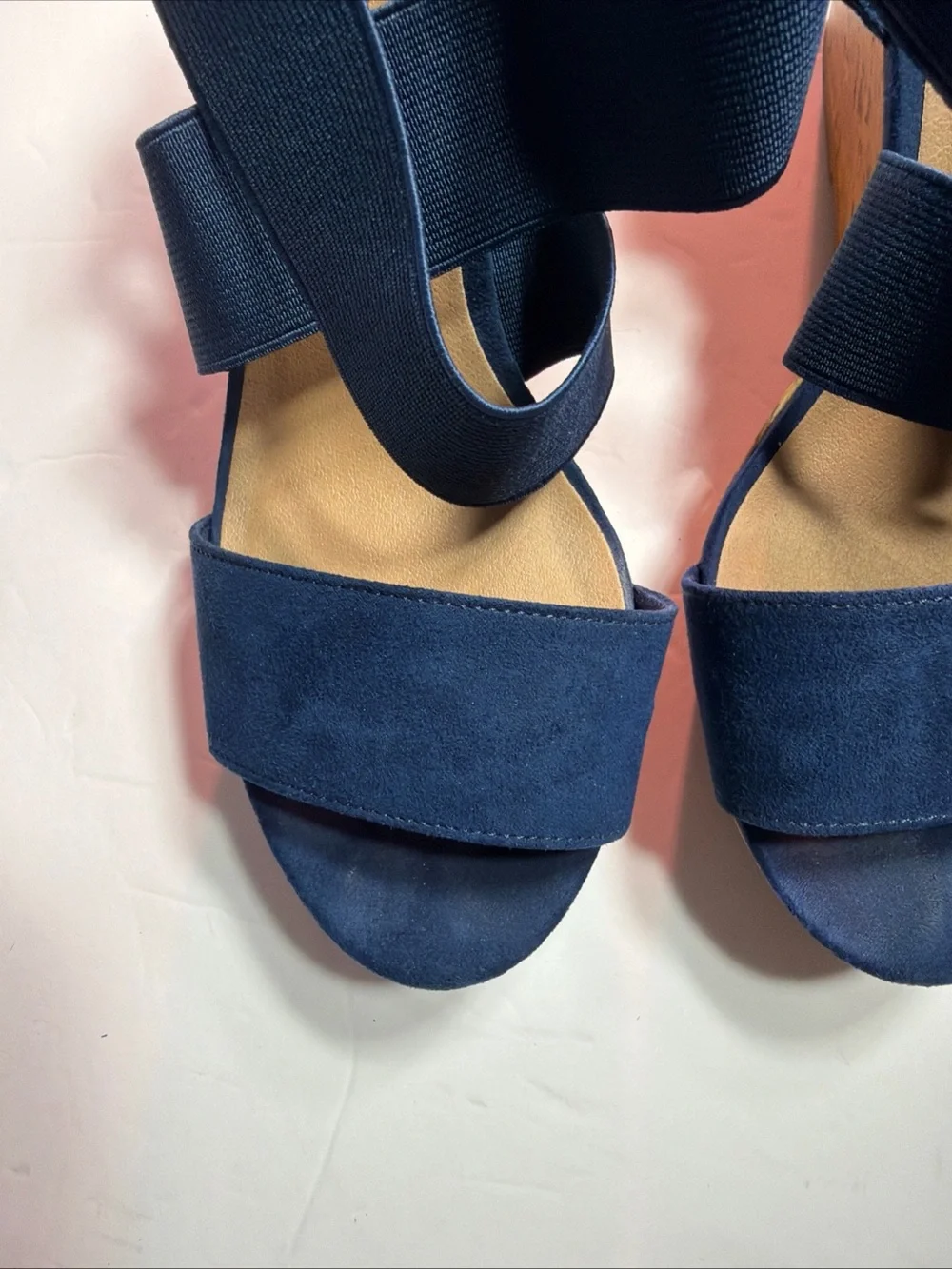 American Eagle Outfitters Navy Wedge Sandals with Elastic Crossover Straps
